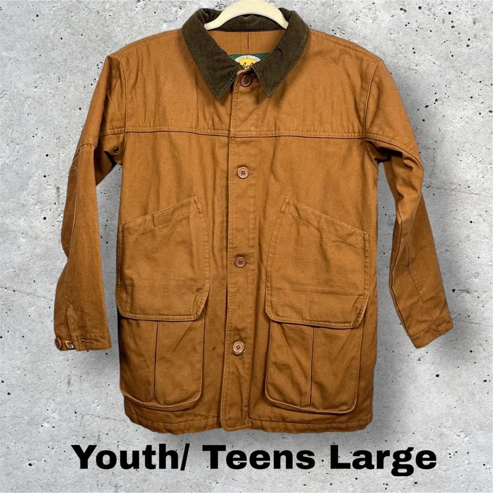 VTG Cabelas Outdoor Gear Hunting Jacket Youth Boys L Brown Canvas Corduroy Chore